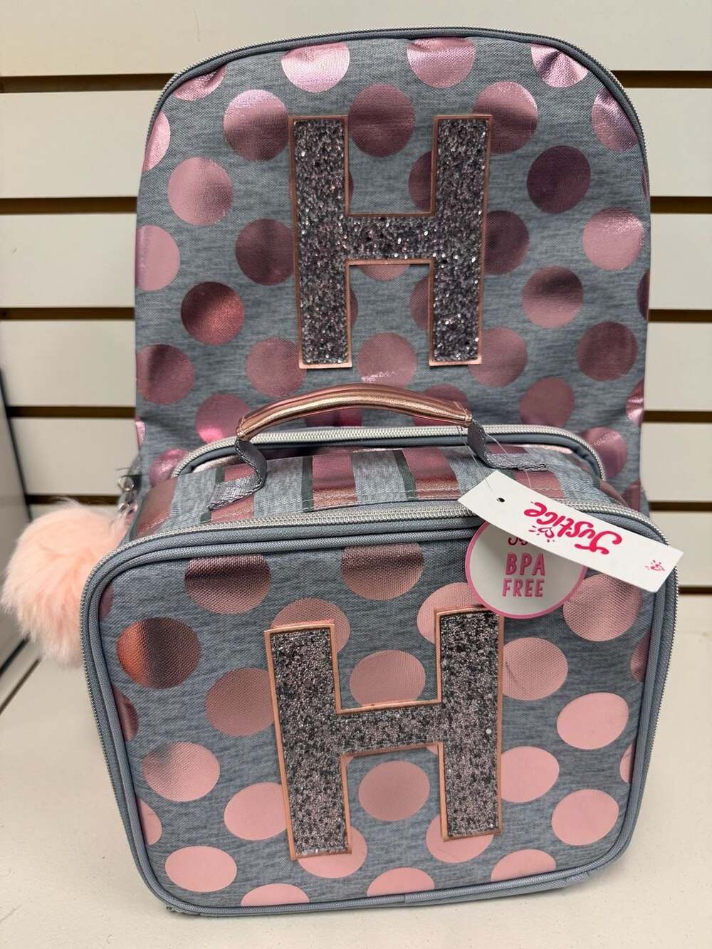 Justice Initial H Rose Gold Foil Backpack + Lunch Bag NWT
